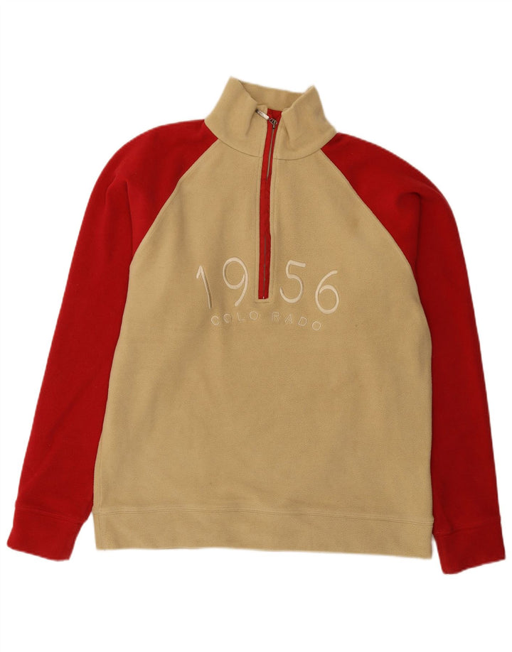 Bedste firma Herre grafisk lynlås hals Fleece Jumper Medium Beige Colourblock