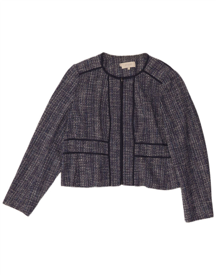 Hobbs Dame Crop Blazer Jacket UK 18 XL Navy Blue Flecked