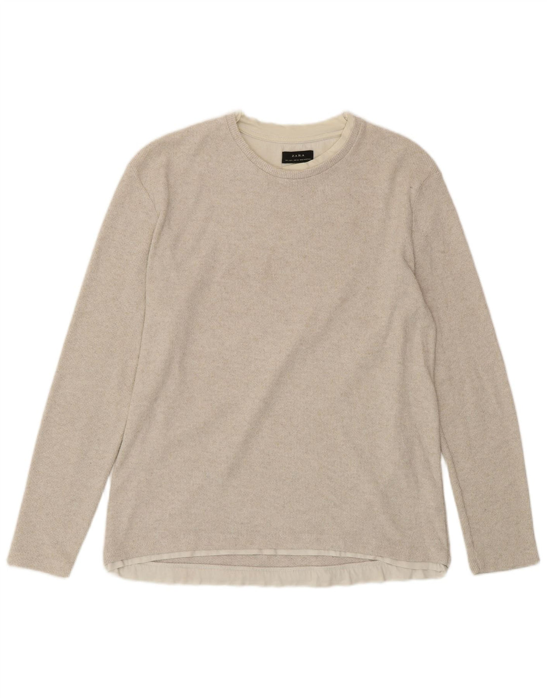 ZARA Dame Top Langærmet UK 16 Stor Beige Bomuld