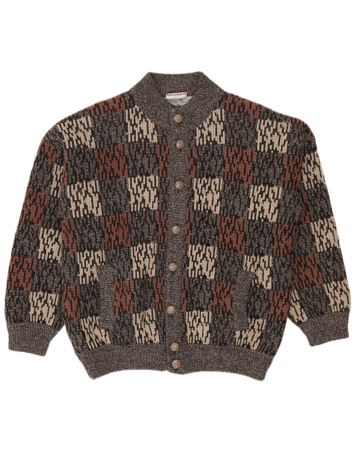 Vintage herre abstrakt mønster cardigan sweater IT 50 mellemgrå
