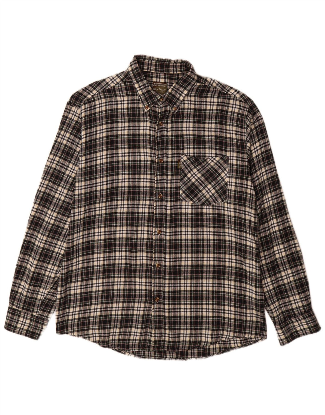 Vintage flannelskjorte til mænd, stor sort ternet bomuld