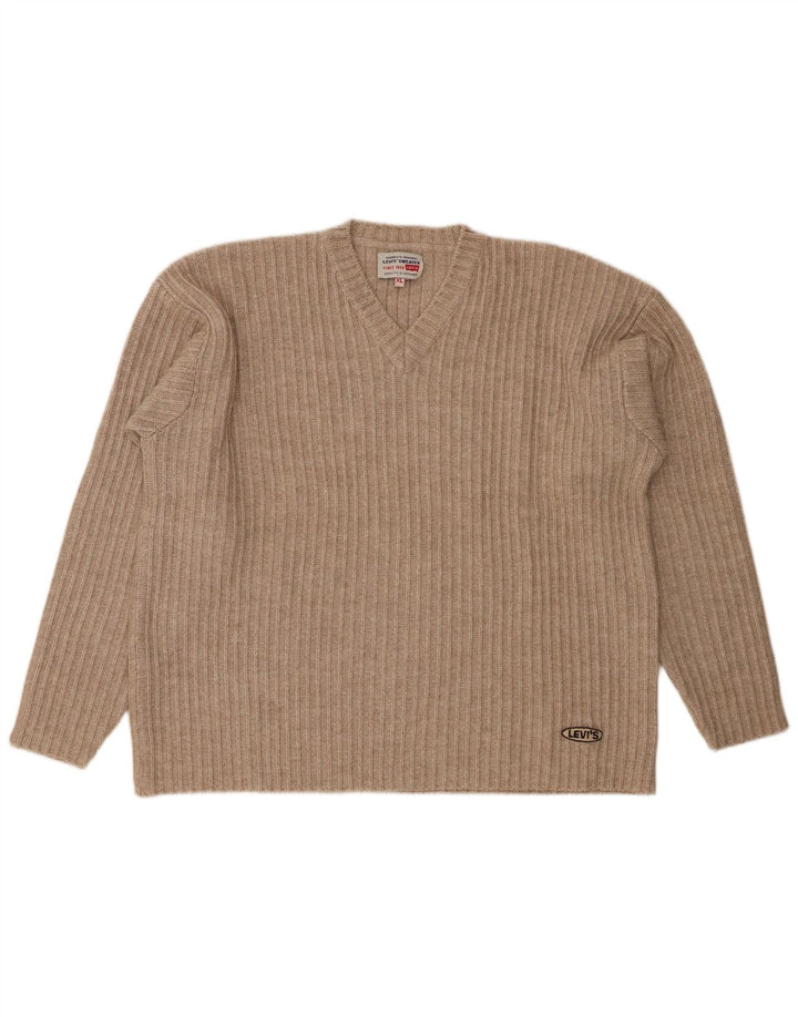 LEVI'S Mens V-Neck Jumper Sweater XL Beige