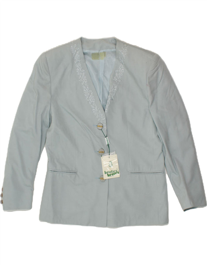 VINTAGE Womens 3 Button Blazer Jacket UK 14 Medium Blue Floral Vintage Vintage and Second-Hand Vintage from Messina Hembry 