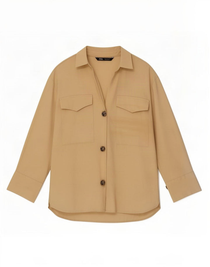Zara Dameskjorte UK 14 Medium Beige Viscose