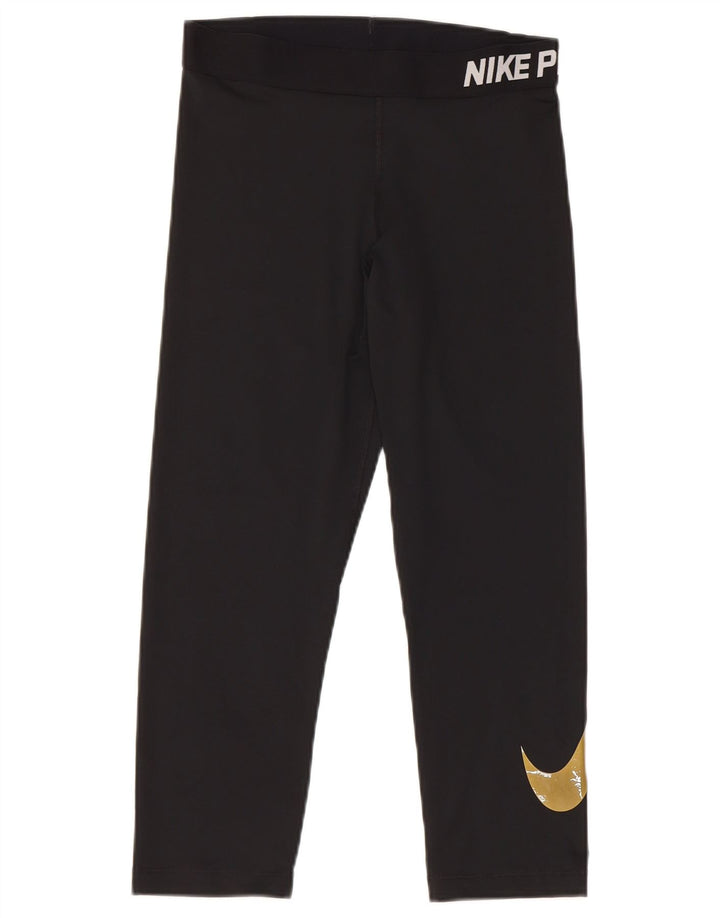 Nike Dame Dri Fit Grafiske Capri Leggings UK 12 Medium Sort Polyester