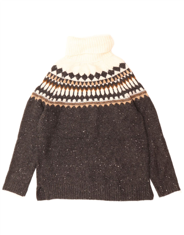 Marks & Spencer Dame Rullehals sweater UK 10 Small Grey Fair Isle