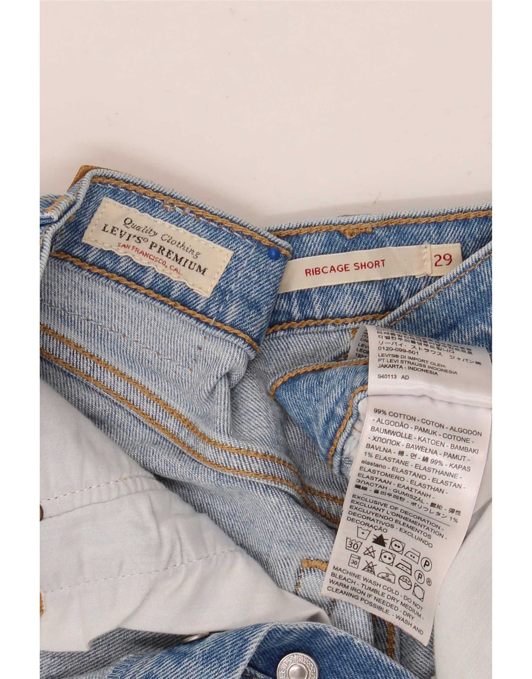Levi's Dame Ribcage Distressed Denim Shorts W29 Medium Blue Cotton