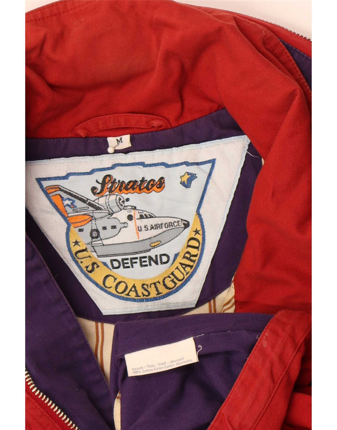 Coast Guard Herre Hooded Bomber Jacket UK 38 Medium Red Colourblock Bomuld