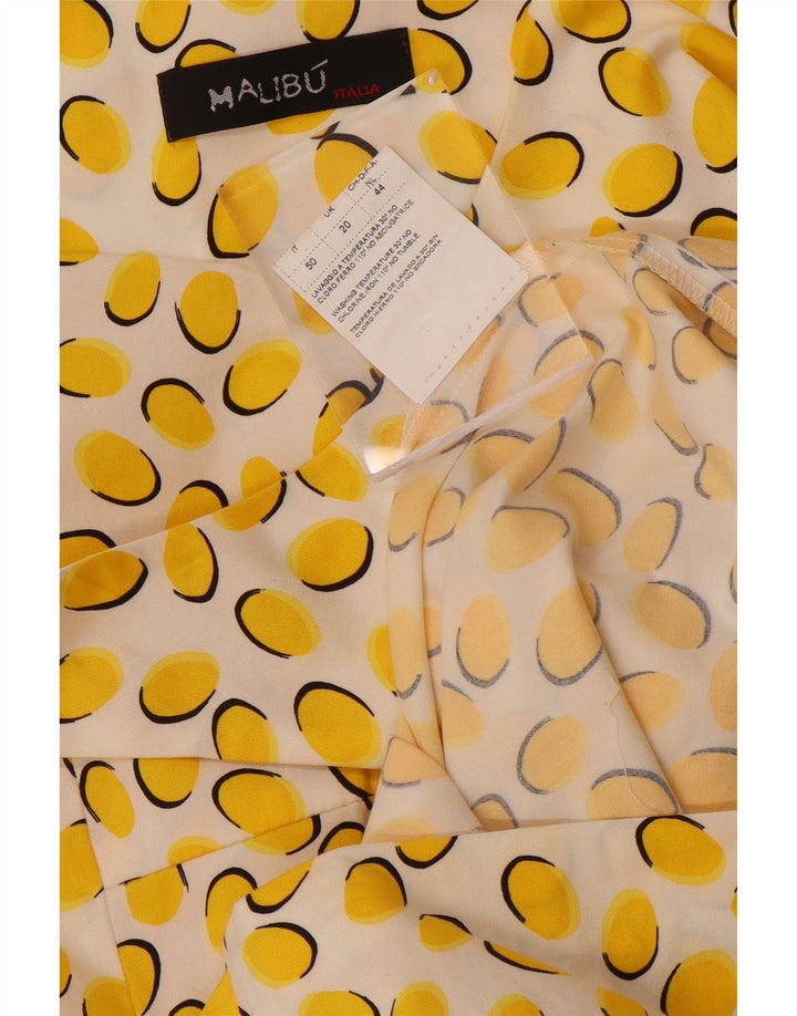 VINTAGE Kvinders Ærmeløs Skede Kjole UK 20 2XL Gul plettet bomuld