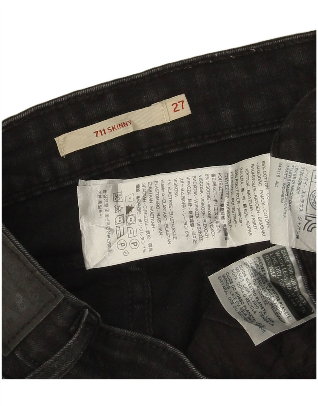 LEVI'S Dame 711 Skinny Jeans W27 L27 Sort Bomuld