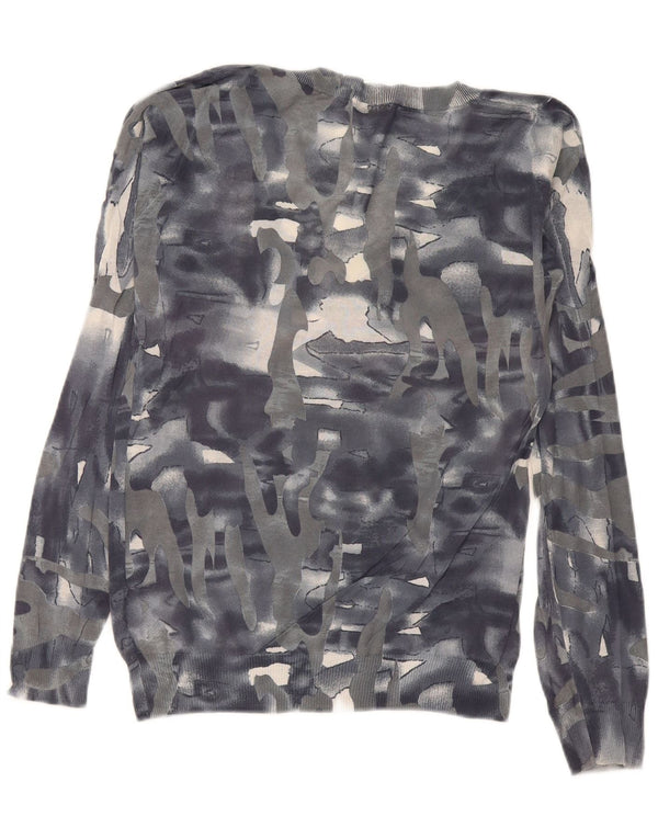 Iceberg Dame V-hals sweater UK 14 Medium Grå Camouflage Bomuld