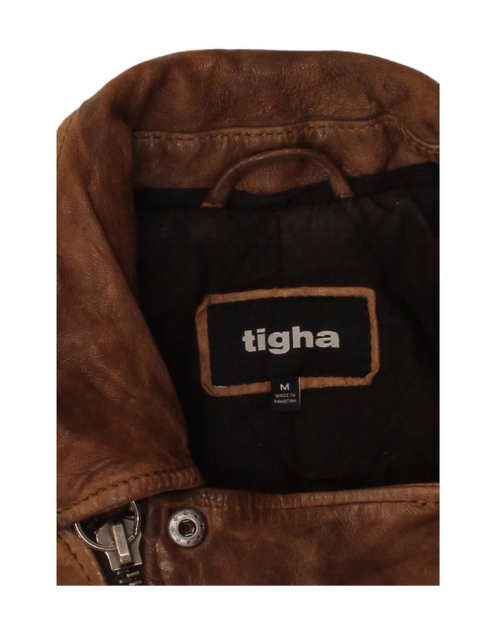 TIGHA Womens Leather Jacket UK 14 Medium Brown Vintage Tigha and Second-Hand Tigha from Messina Hembry 