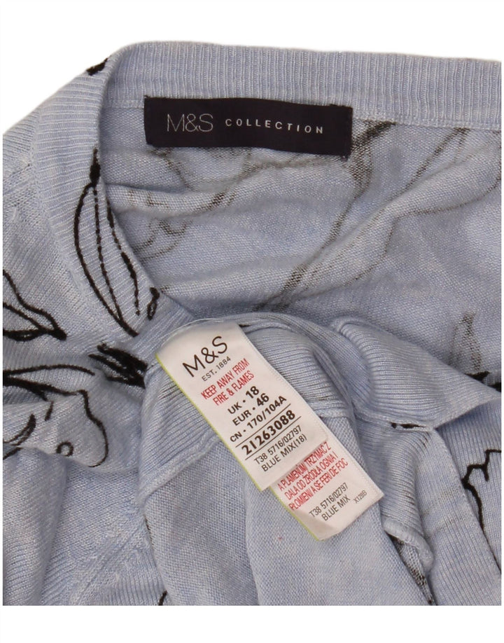 MARKS & SPENCER Dame Boat Neck Jumper Sweater UK 18 XL Blue Floral
