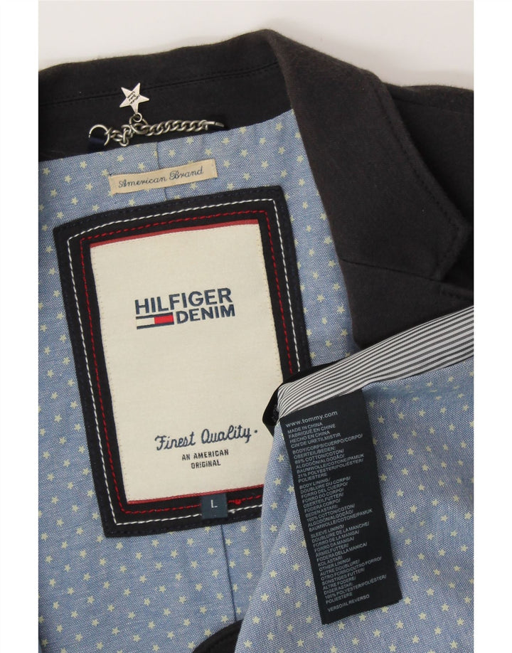 TOMMY HILFIGER Dame 1-knaps blazerjakke UK 14 Stor marineblå bomuld