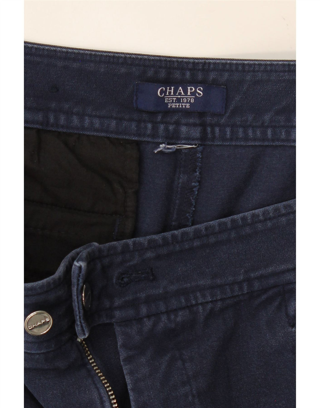 CHAPS Womens Petite Straight Casual Trousers W34 L27 Navy Blue Vintage Chaps and Second-Hand Chaps from Messina Hembry 