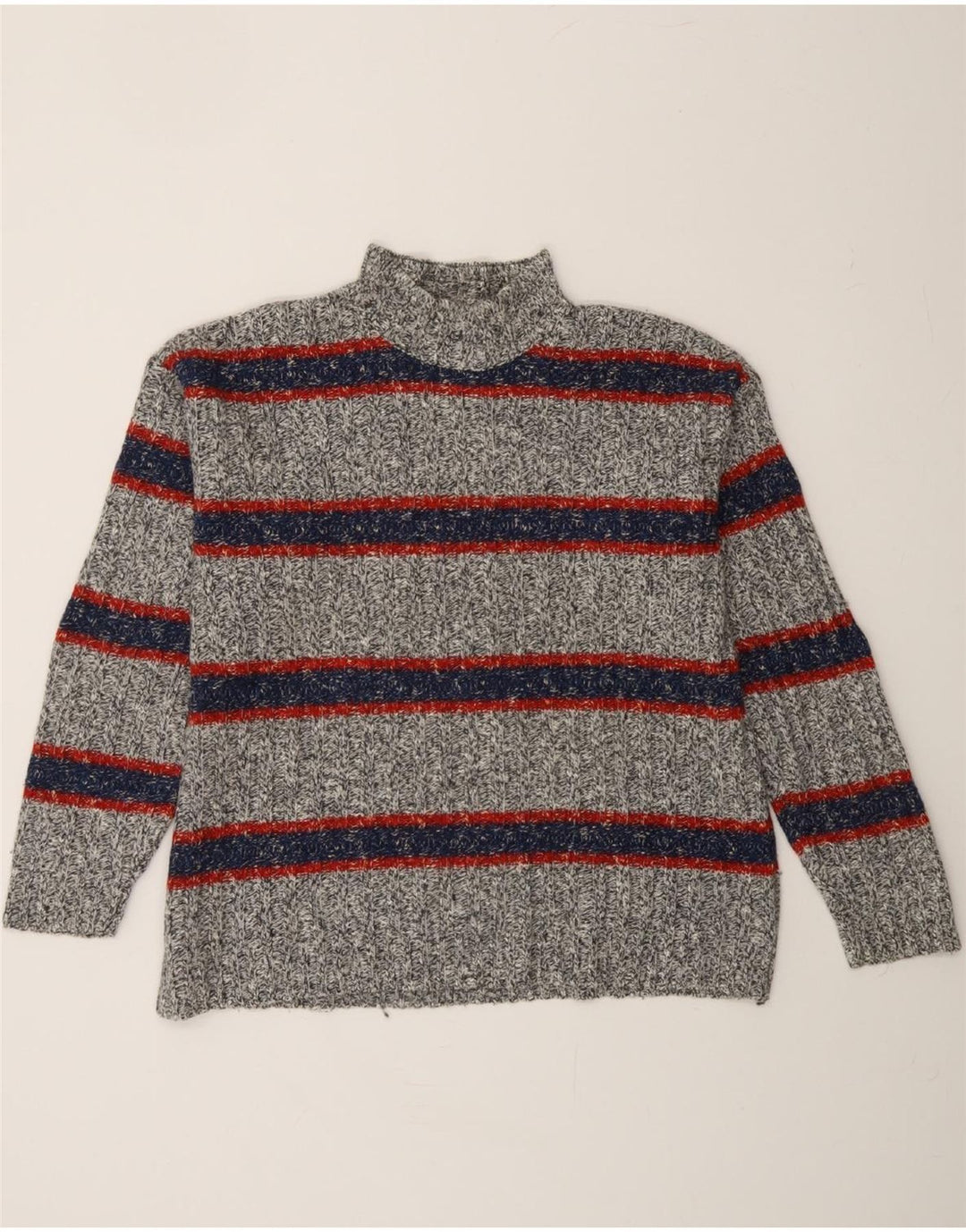 STEFANEL Womens Turtle Neck Jumper Sweater UK 18 XL Grey Striped Vintage Stefanel and Second-Hand Stefanel from Messina Hembry 