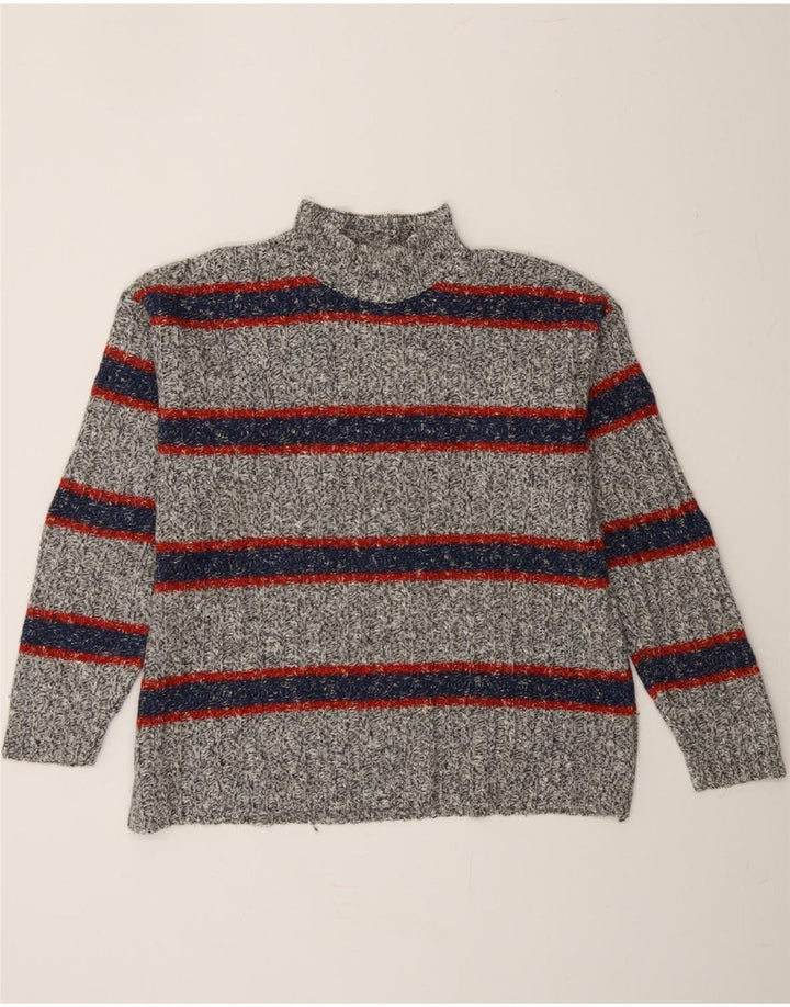 STEFANEL Womens Turtle Neck Jumper Sweater UK 18 XL Grey Striped Vintage Stefanel and Second-Hand Stefanel from Messina Hembry 