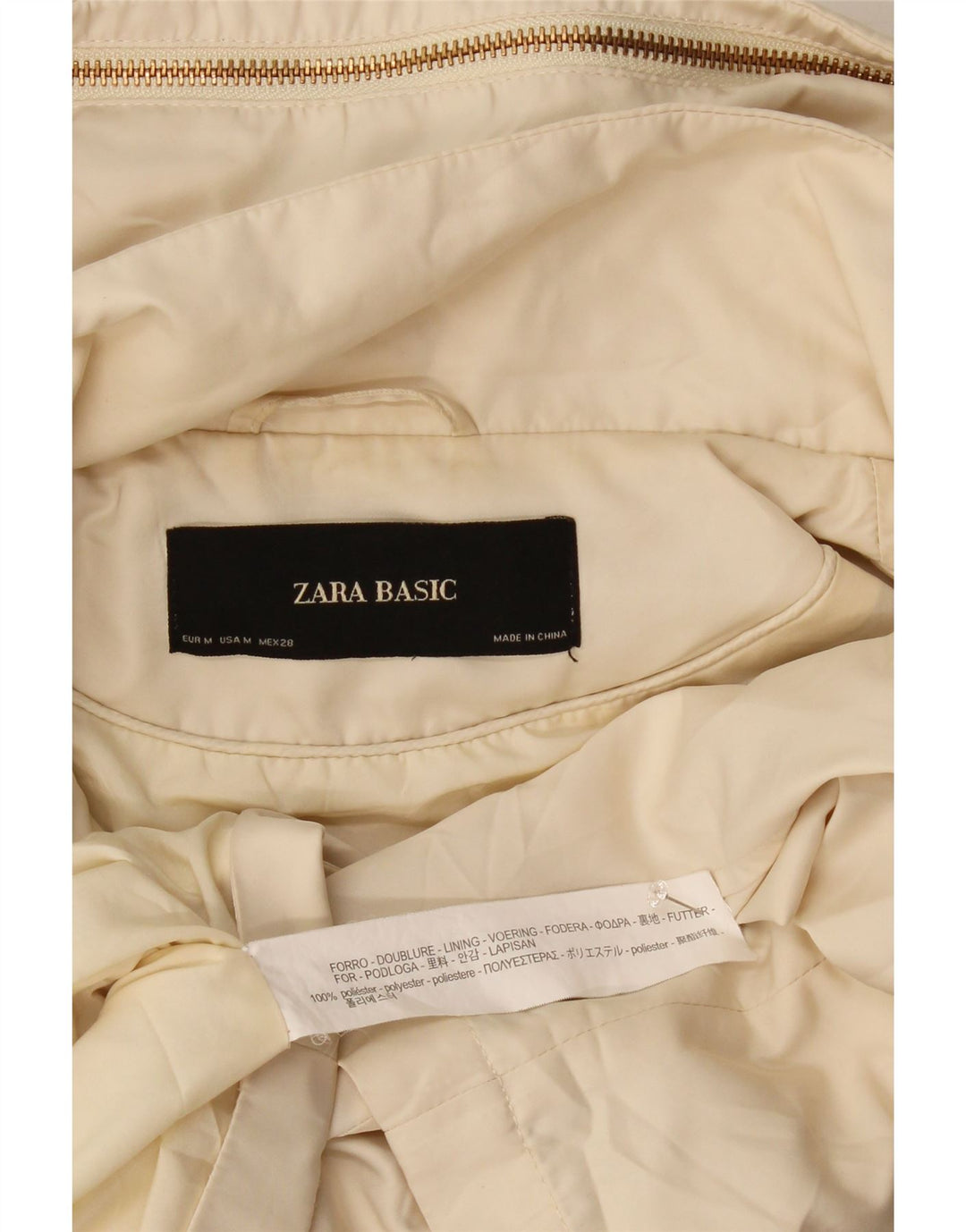 Zara Dame Hooded Bomber Jacket UK 14 Medium Off White Polyester