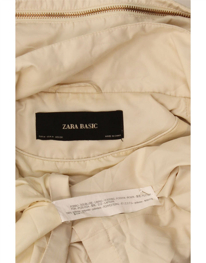 Zara Dame Hooded Bomber Jacket UK 14 Medium Off White Polyester