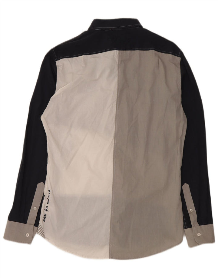 Desigual Herre grafisk skjorte Stor flerfarvet Colourblock Bomuld