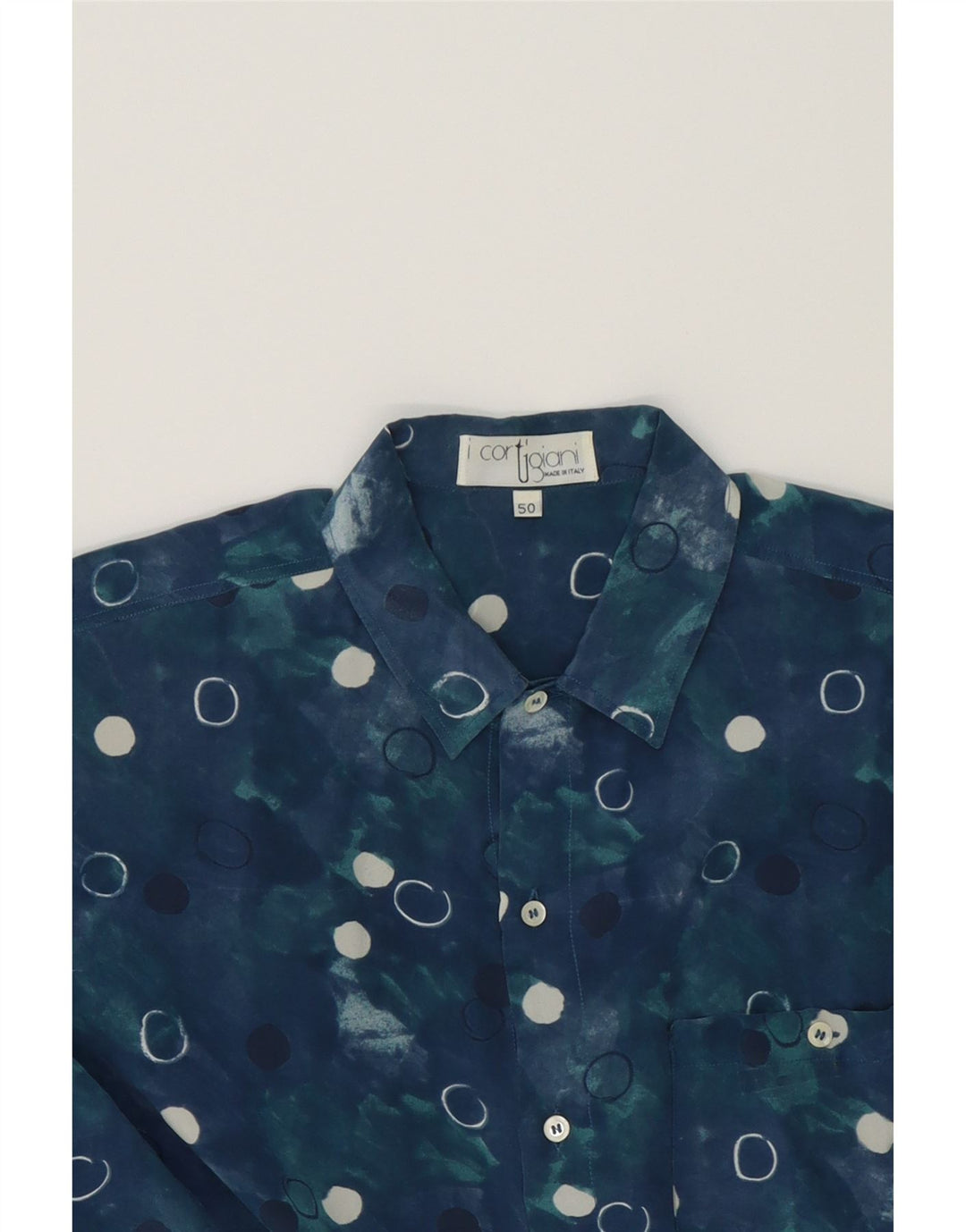 ICORTIGIANI Mens Short Sleeve Shirt IT 50 Medium Navy Blue Spotted Vintage ICORTIGIANI and Second-Hand ICORTIGIANI from Messina Hembry 