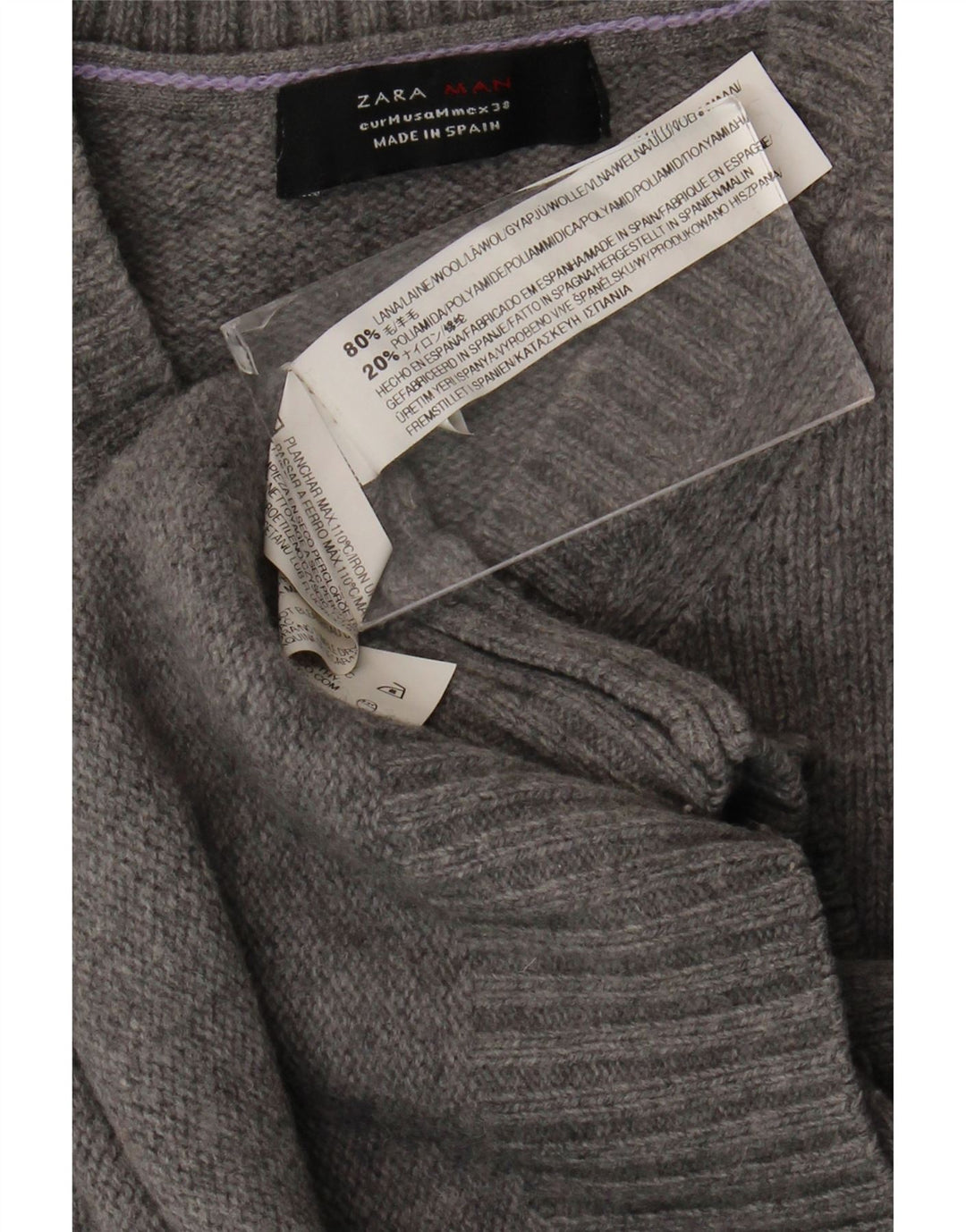 Zara Herre V-hals sweater mellemgrå uld