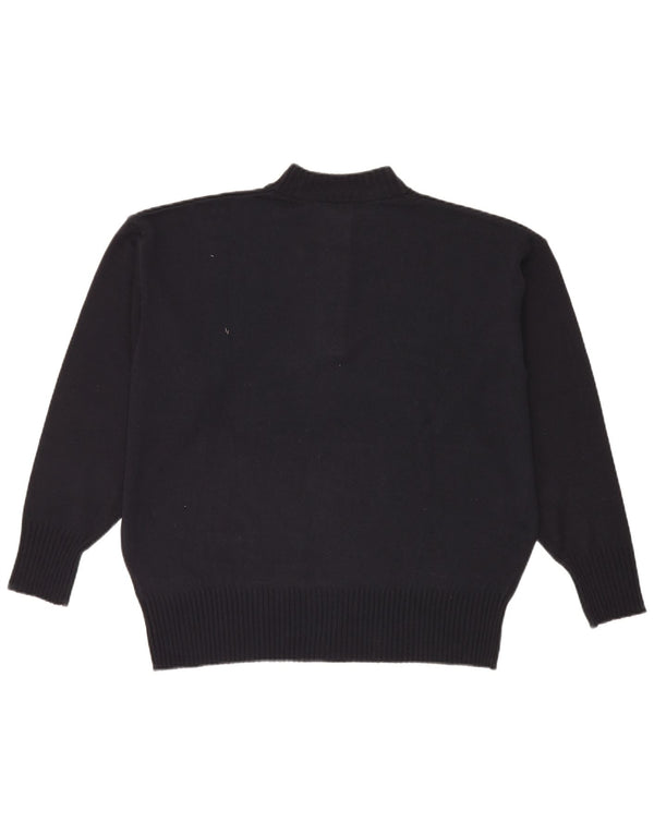 Vintage Womens Button Neck Jumper Sweater UK 20 2XL Navy Blue Akryl