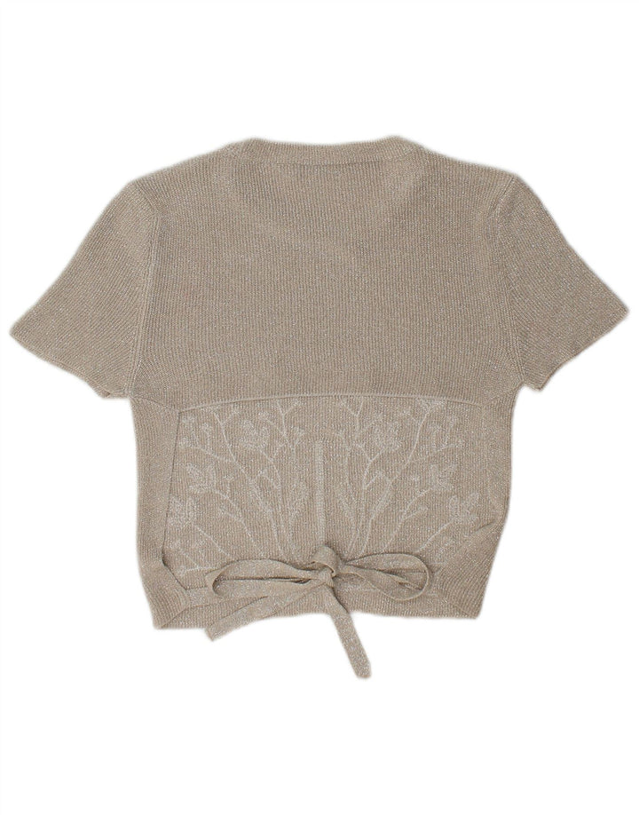 Zara Womens Crop Bluse Top UK 12 Medium Beige
