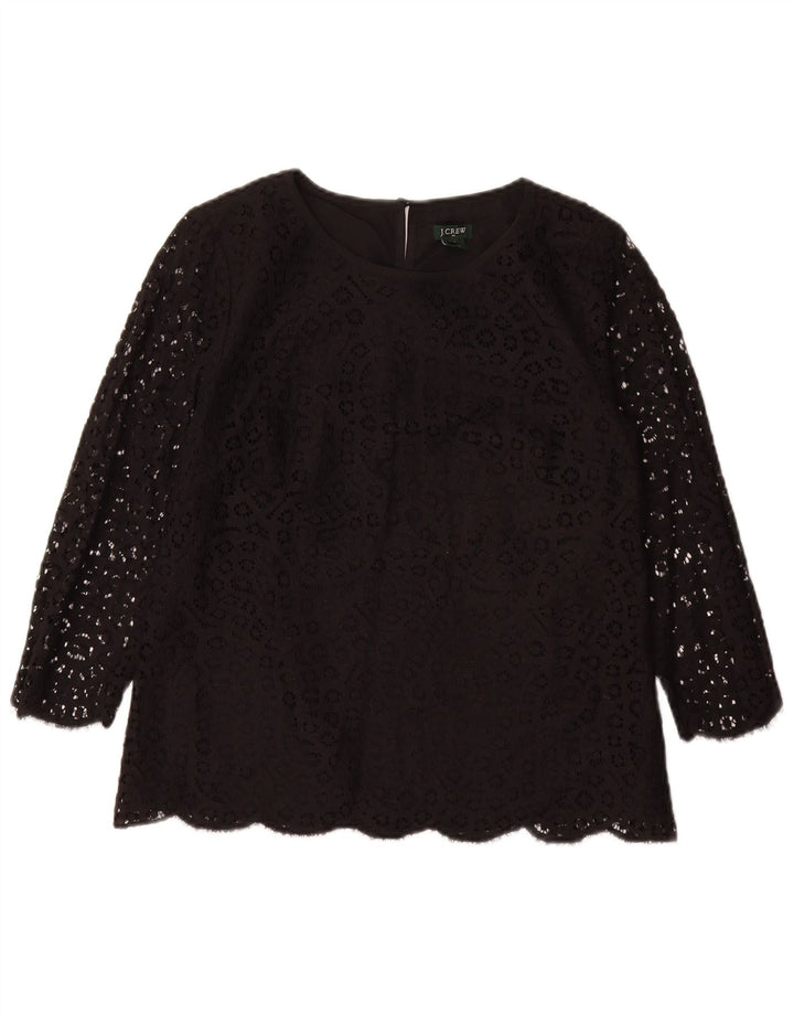 J. CREW Dame 3/4-ærmet bluse top US 8 Mellem sort blomstret bomuld