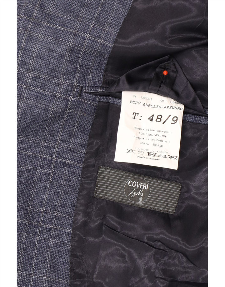 COVERI Mens 2 Button Blazer Jacket IT 48 Medium Navy Blue Check Wool