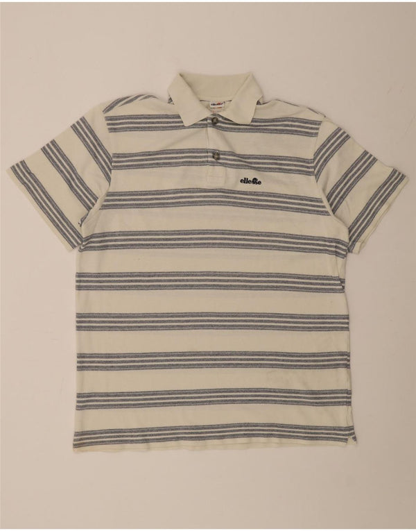 Ellesse Herre Polo Shirt UK 38 Medium Hvid Stribet Bomuld