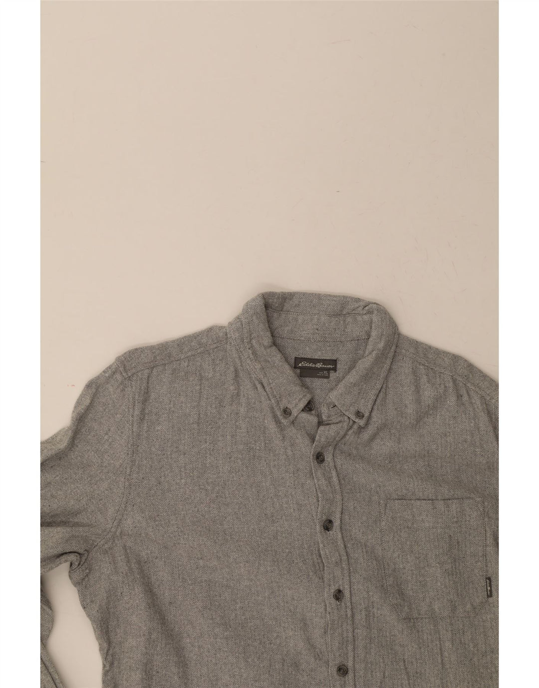EDDIE BAUER Mens Shirt XL Grey Herringbone Cotton Vintage Eddie Bauer and Second-Hand Eddie Bauer from Messina Hembry 