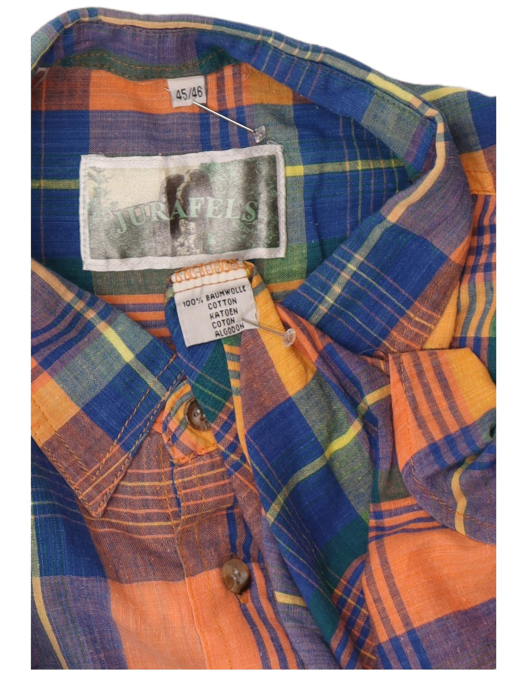 Vintage herre Regular Fit skjorte størrelse 45/46 2XL flerfarvet ternet bomuld
