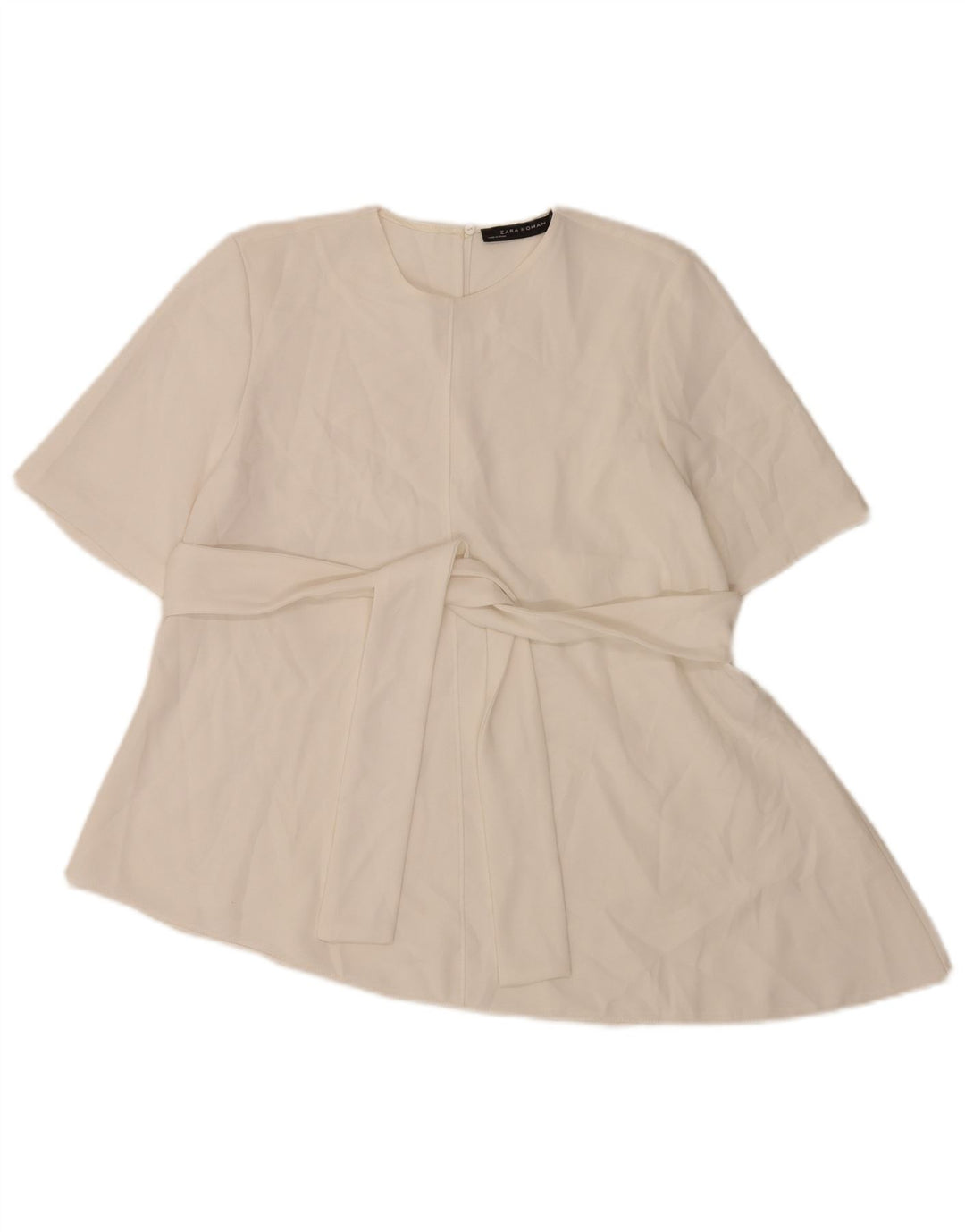 Zara Dame Asymmetrisk Bluse Top UK 12 Medium White Polyester
