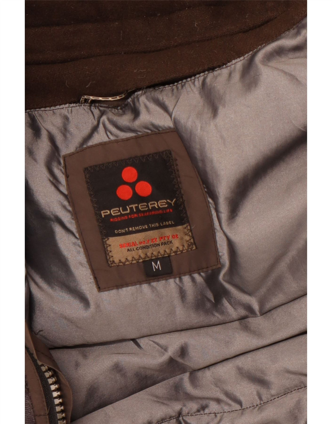 PEUTEREY Herre hættepolstret polstret jakke UK 38 medium brun bomuld