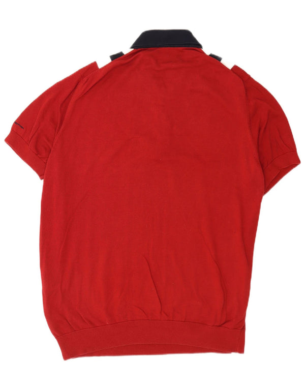 Ben Sherman Mens Short Sleeve Polo Neck Jumper Sweater XL Red Colourblock