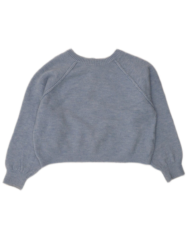 Zara Womens Crop Boat Neck Jumper Sweater UK 16 Large Blue Acryl
