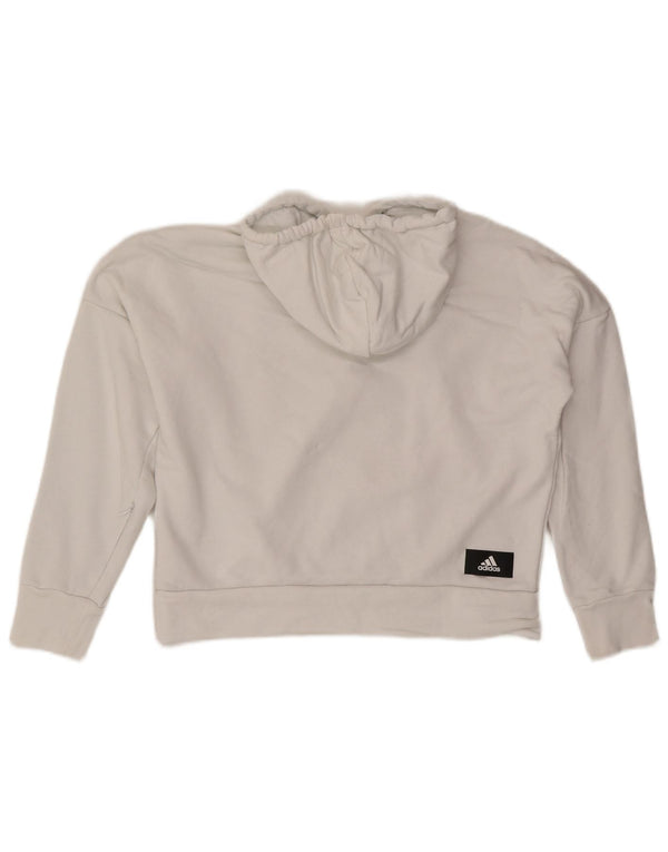 Adidas Dame Oversized Crop Graphic Hoodie Jumper UK 4/6 XS Hvid Bomuld