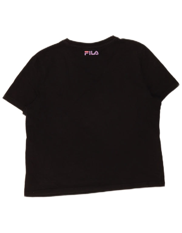 Fila Dame Crop Grafisk T-Shirt Top UK 12 Medium Sort Bomuld