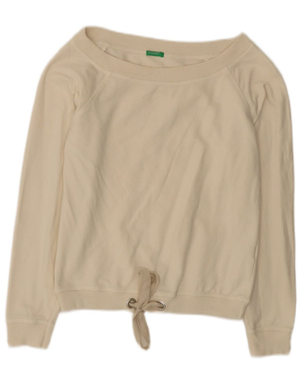 Benetton Womens Crop Sweatshirt Jumper UK 10 Small Beige Bomuld