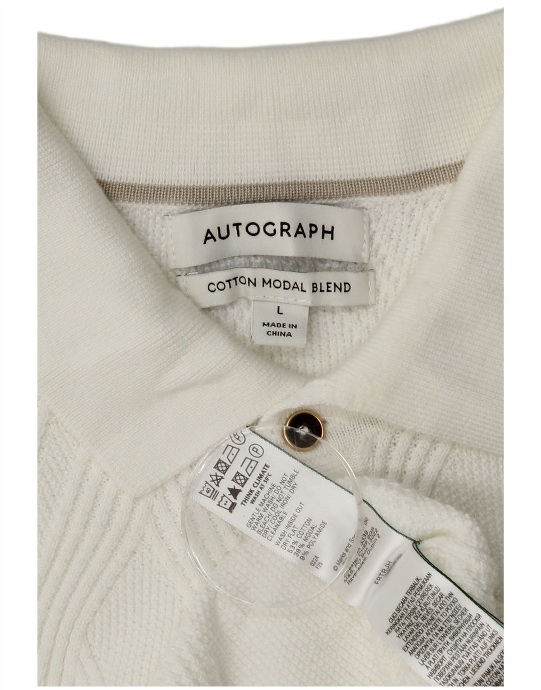 Marks & Spencer Herre Autograph Polo Neck Jumper Sweater Stor Hvid Bomuld