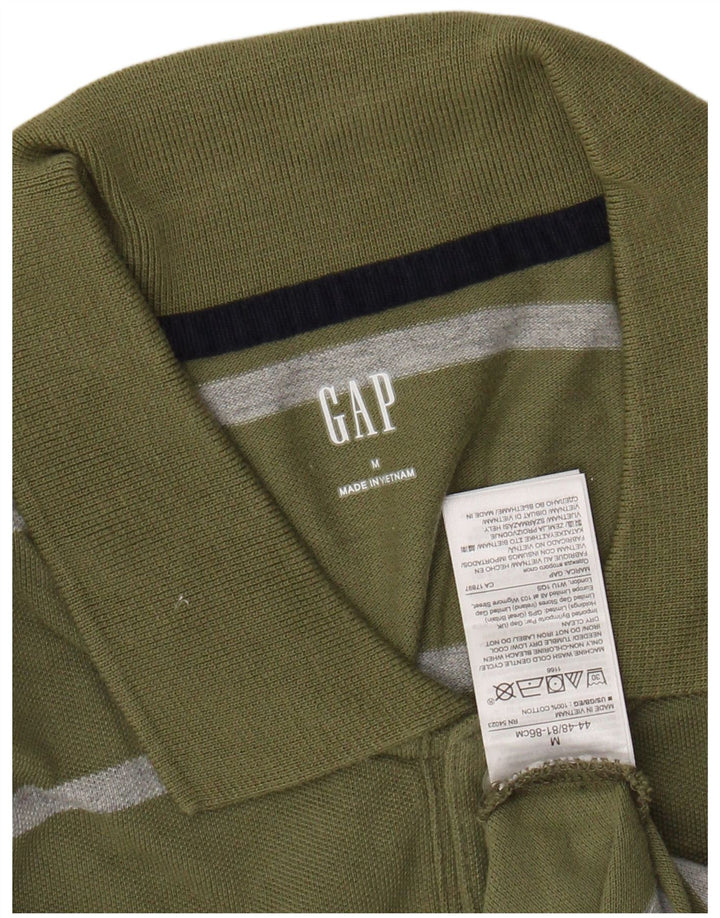 GAP Mens Polo Shirt Medium Khaki Striped Cotton