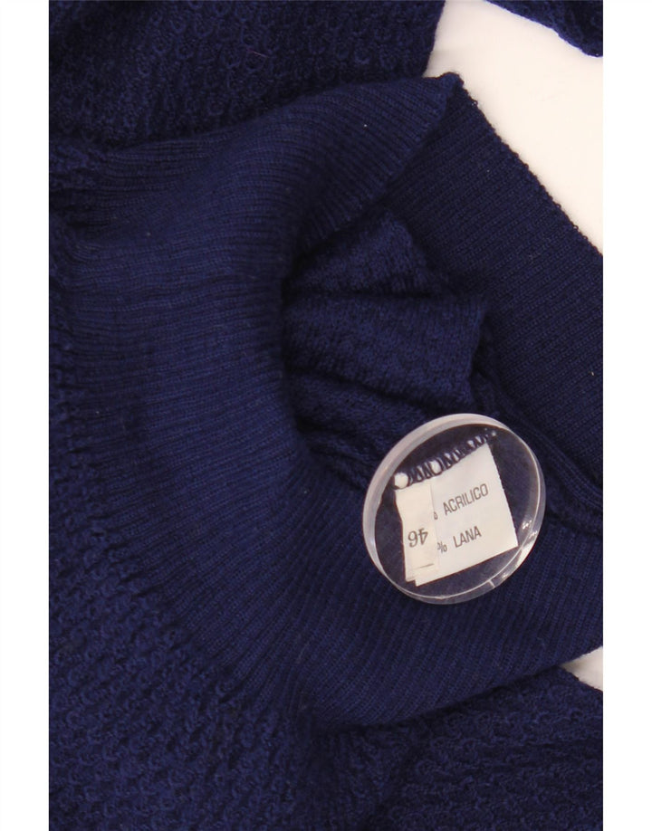 VINTAGE Dame V-hals sweater IT 46 Stor marineblå akryl
