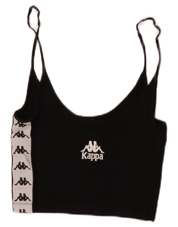 Kappa Dame Grafisk Crop Cami Top UK 4 XS Sort Colourblock Bomuld