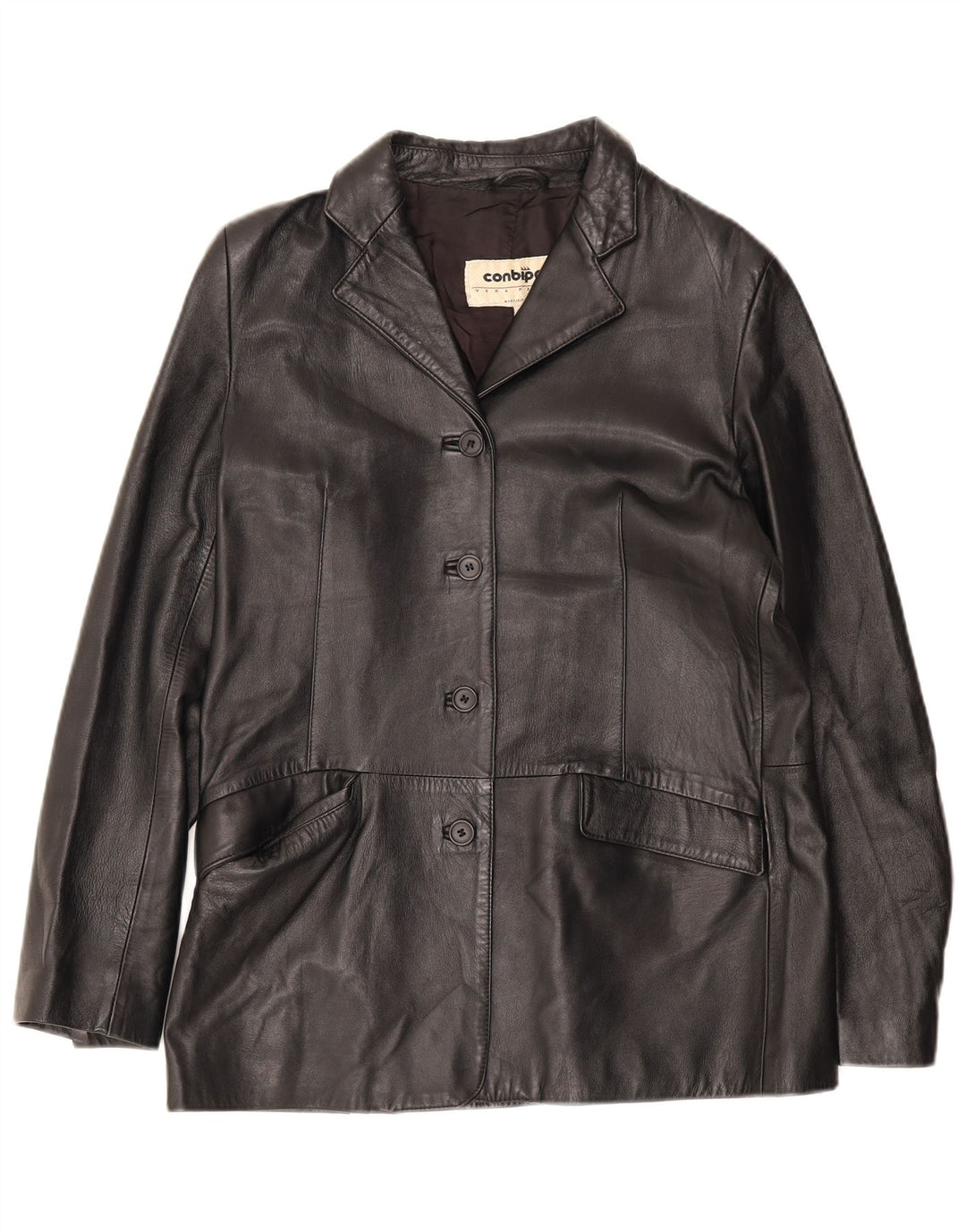 Conbipel dame læder 4-knaps blazerjakke IT 48 XL Sort