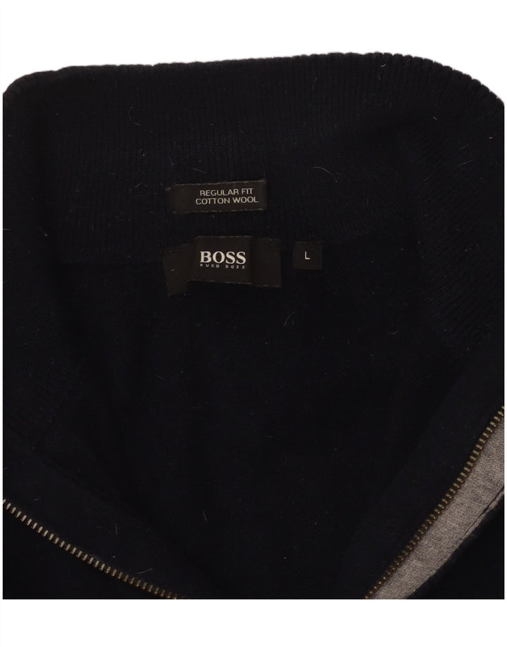 HUGO BOSS Herre Regular Fit Zip Neck sweater Stor marineblå bomuld