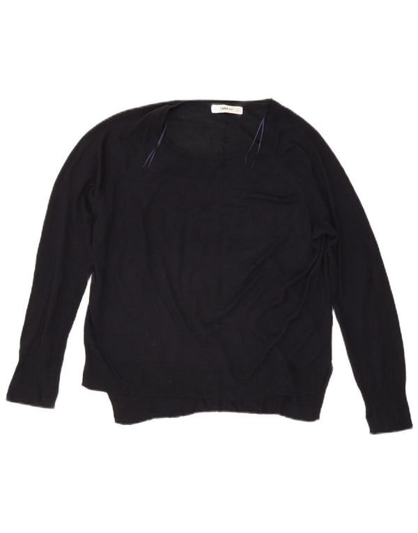 Zara Dame Boat Neck Jumper Sweater UK 14 Medium Navy Blue