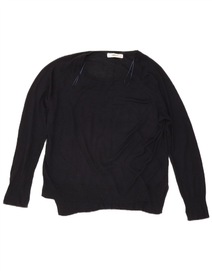 Zara Dame Boat Neck Jumper Sweater UK 14 Medium Navy Blue