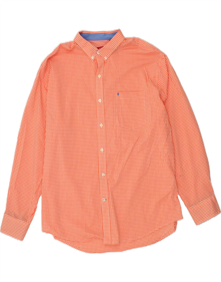 IZOD Mens Shirt XL Orange Gingham Cotton Vintage Izod and Second-Hand Izod from Messina Hembry 