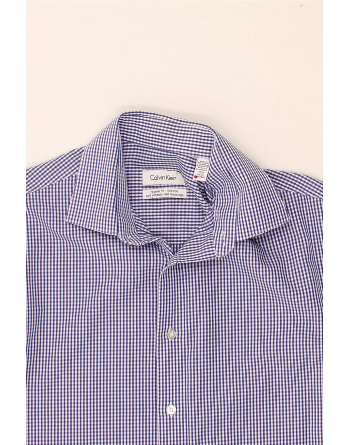 CALVIN KLEIN Herre Regular Fit skjorte str. 15 1/2 Medium Blue Gingham Cotton